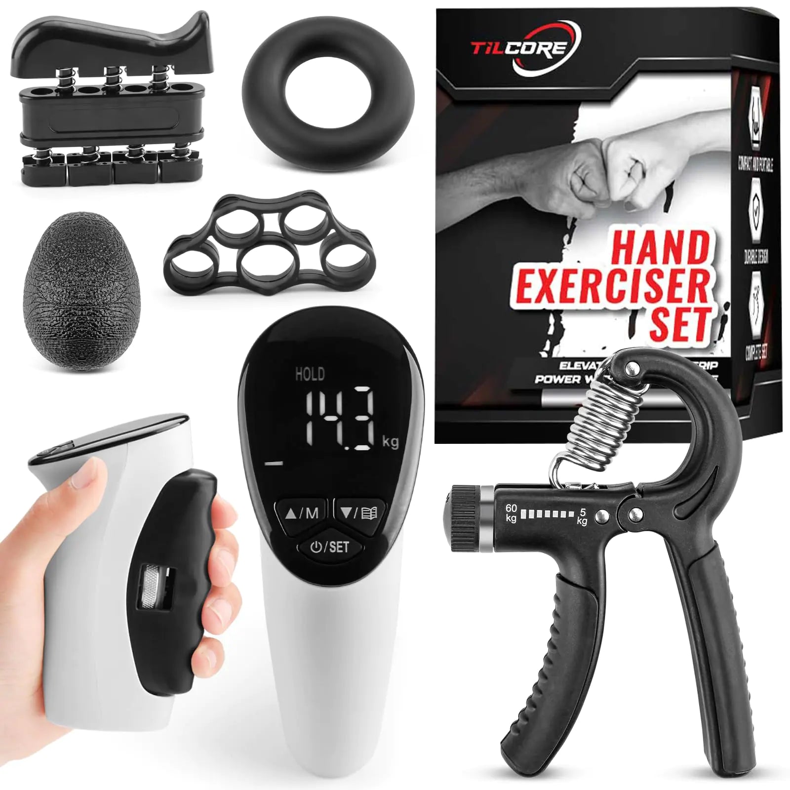 Grip Strength Tester & Grip Strength Trainer Kit Hand Grip Dynamometer Forearm Strengthener Dynamometer Grip Strength Meter Grip Tester Hand Gripper Strengthener Forearm Exerciser & Grip Trainer